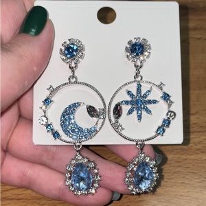 Blue Moon & Star Dangling Earrings